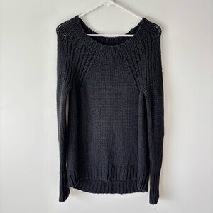 Ann Taylor Black Chunky Knit Wool Blend Sweater Relaxed Fit Warm Ribbed